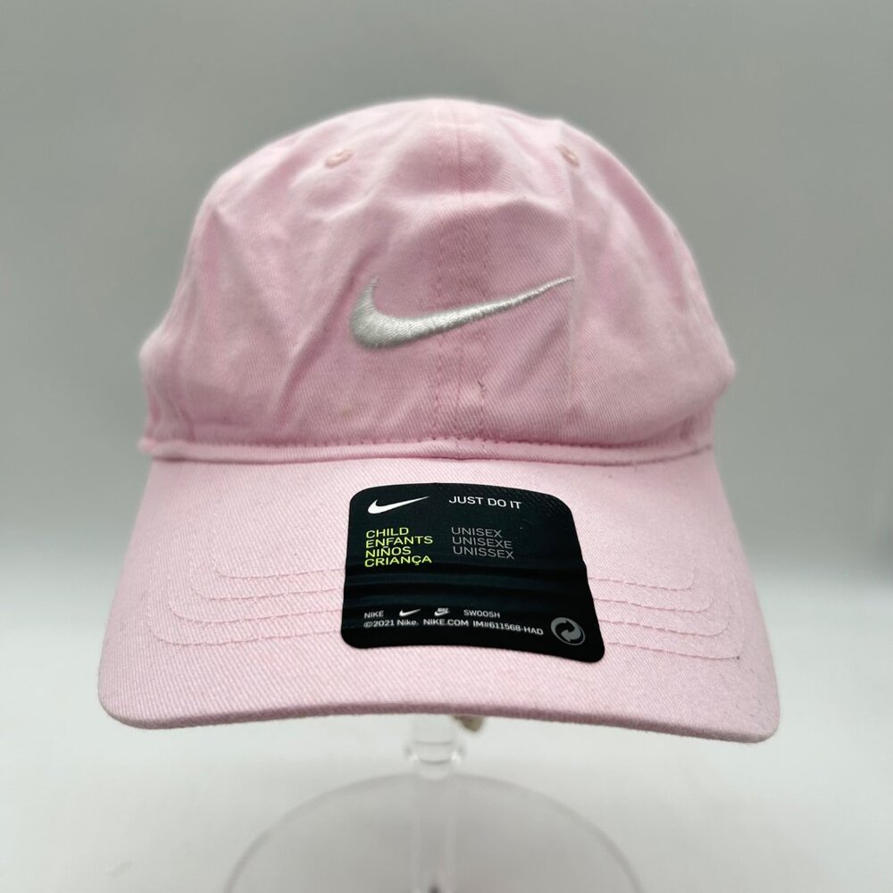 Nike Pink Foam Childrens Youth Adjustable Baseball Cap‎  Silver Swoosh Logo NEW